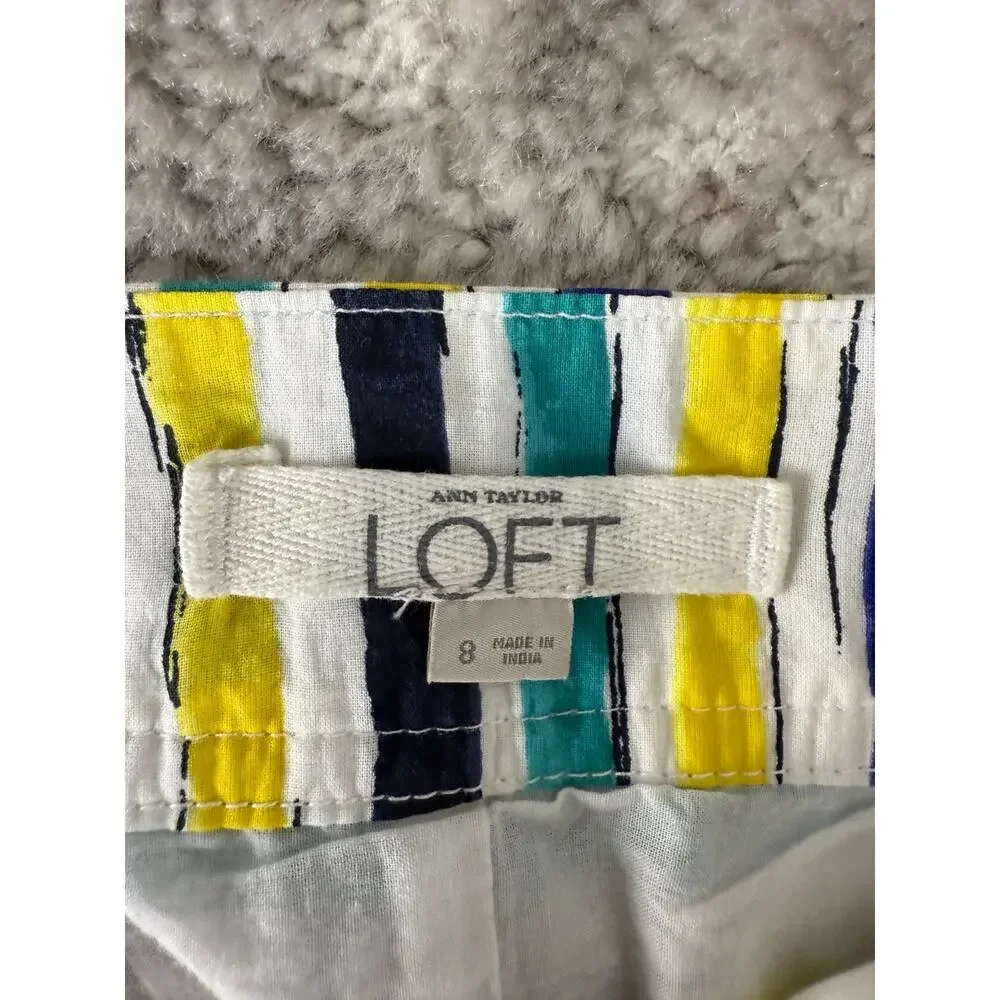 Ann Taylor LOFT‎ Size 8 Striped Casual A Line Mini Skirt Colorful Zip Lined